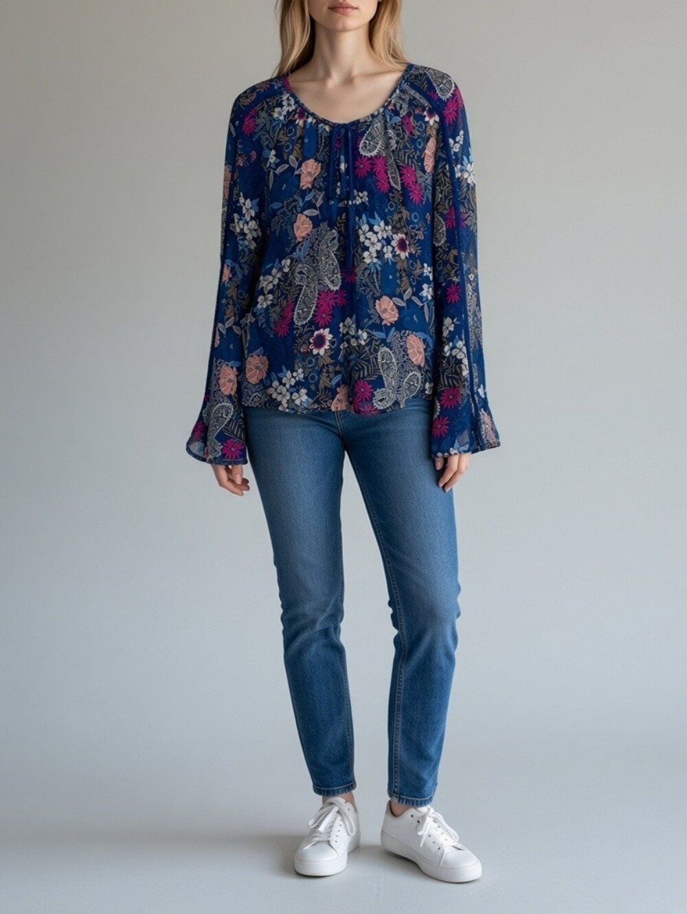 American Rag Floral Paisley Peasant Blouse Womens M Multicolor Cottagecore Retro